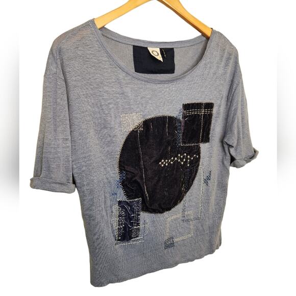 Anthropologie Akemi + Kin Linen Velvet Patchwork Tee XS - Picture 4 of 8